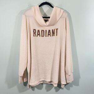 Torrid Women's Cream Waffle Knit Radiant Sequins Cowl Neck Sweater Size 5